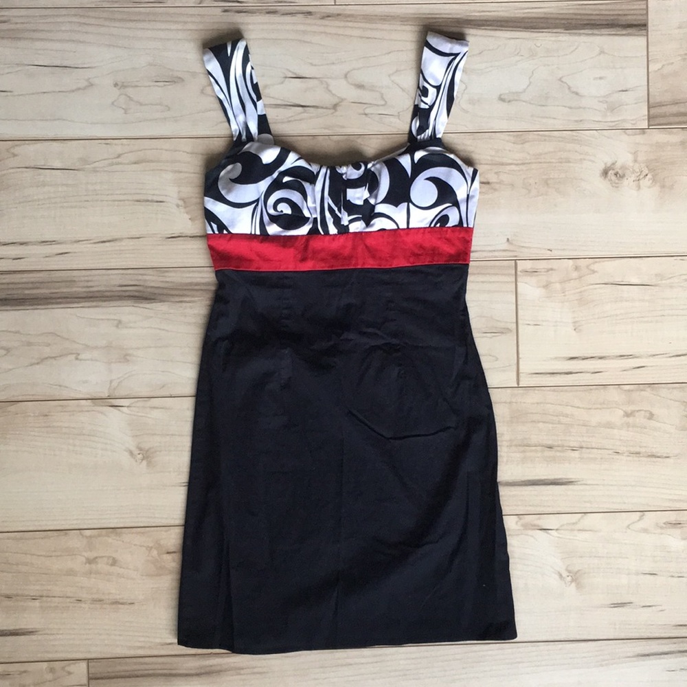 Adorable Black White and Red Dress